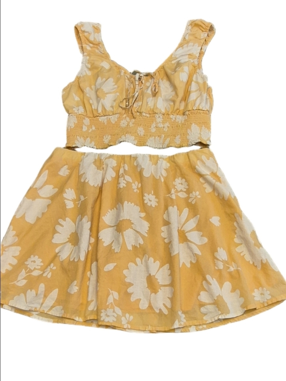 American Eagle XL Top & Large Elastic Waist Skirt Set Yellow With White Flowers - Picture 2 of 6